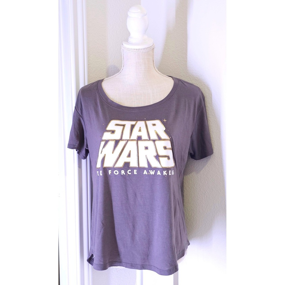 Star Wars The Force Awakens Womens Large High-Low Graphic T-Shirt Gray Fifth Sun